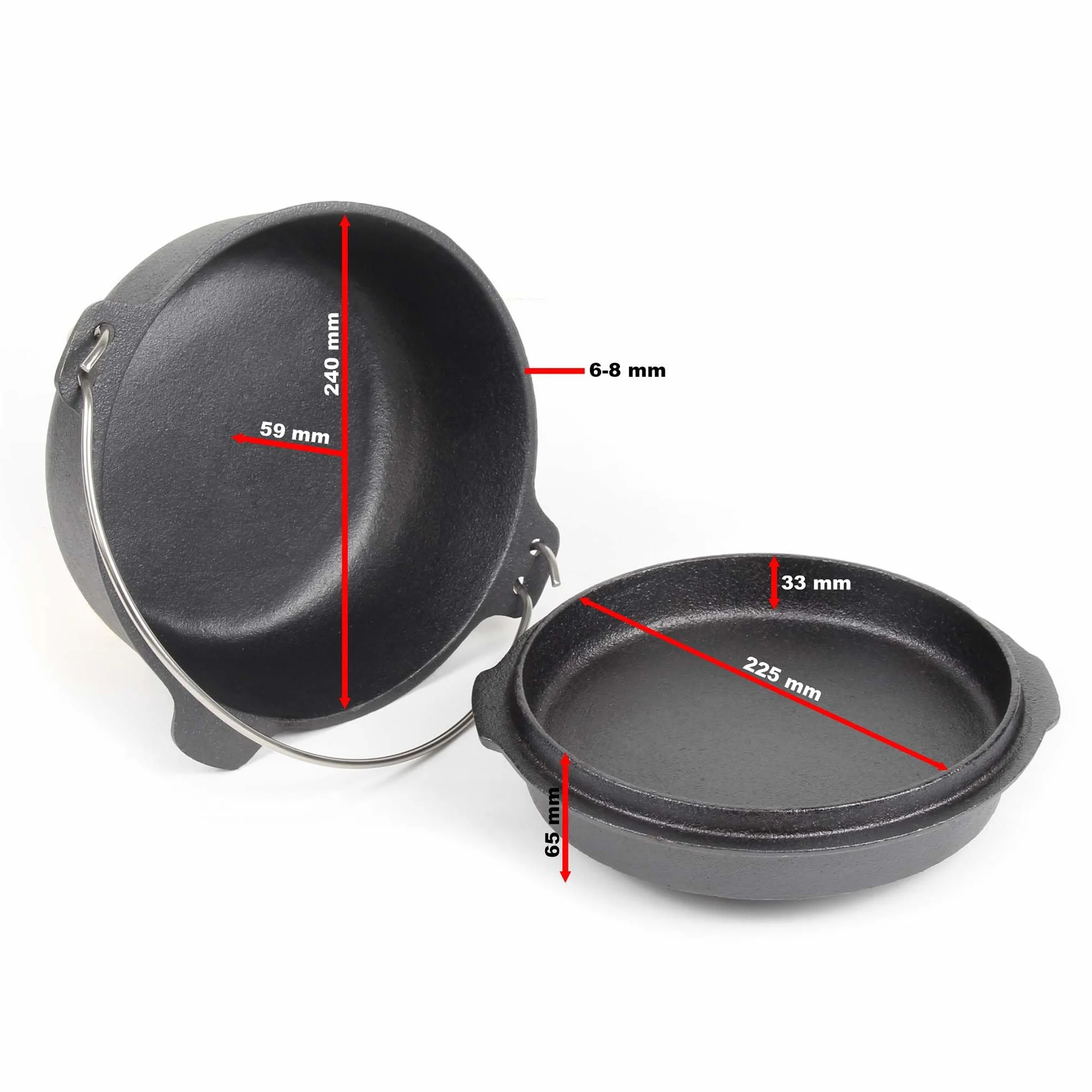 Wiltec Dutch Oven Forno Olandese con Pentola in ghisa 4l sottopentola e solleva coperchio per fuoco campeggio