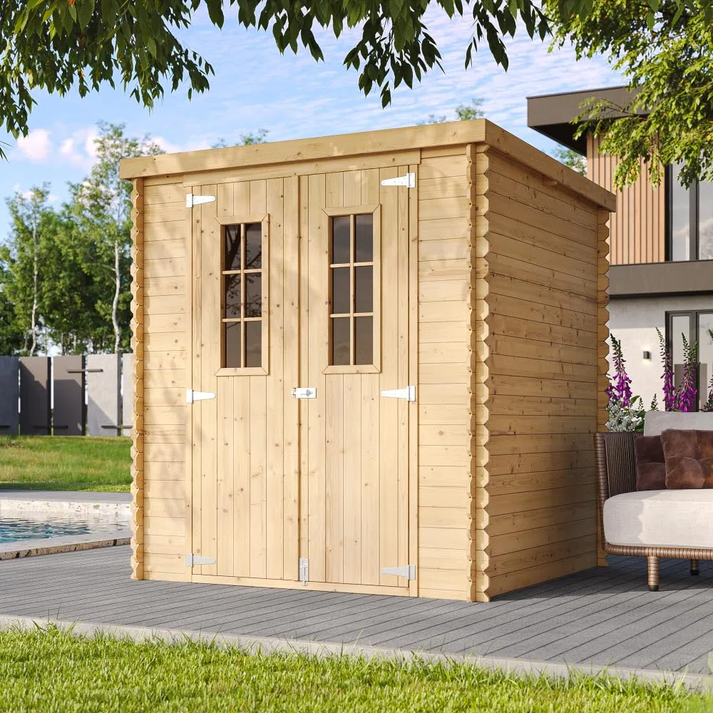 TIMBELA M309C+M309G Casetta da Giardino in Legno per Esterni CON PAVIMENTO TRATTATO - A200x204x204 cm/3.53 m2 - Piccola Casetta in Legno, Rimessa Attrezzi, Deposito Bici