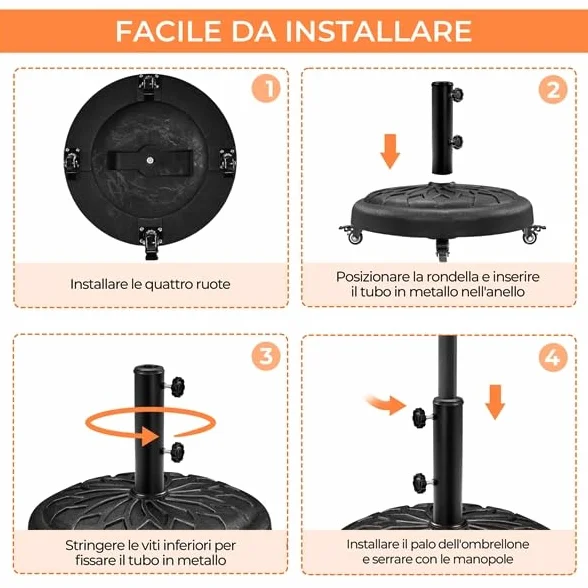 Yaheetech Base per Ombrellone da Giardino 24,7 kg in Resina e Metallo con 4 Ruote e Freni per Pali da Ø34/38/48mm con 2 Manopole Cortile Piscina Esterno Nero