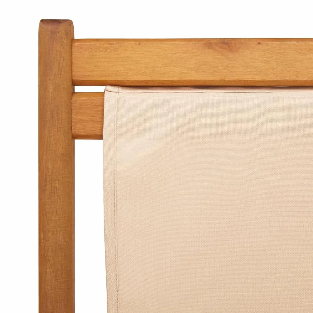 vidaXL Sedia da Spiaggia Pieghevole Beige Legno di Eucalipto e Tessuto, Poltrona a Sdraio