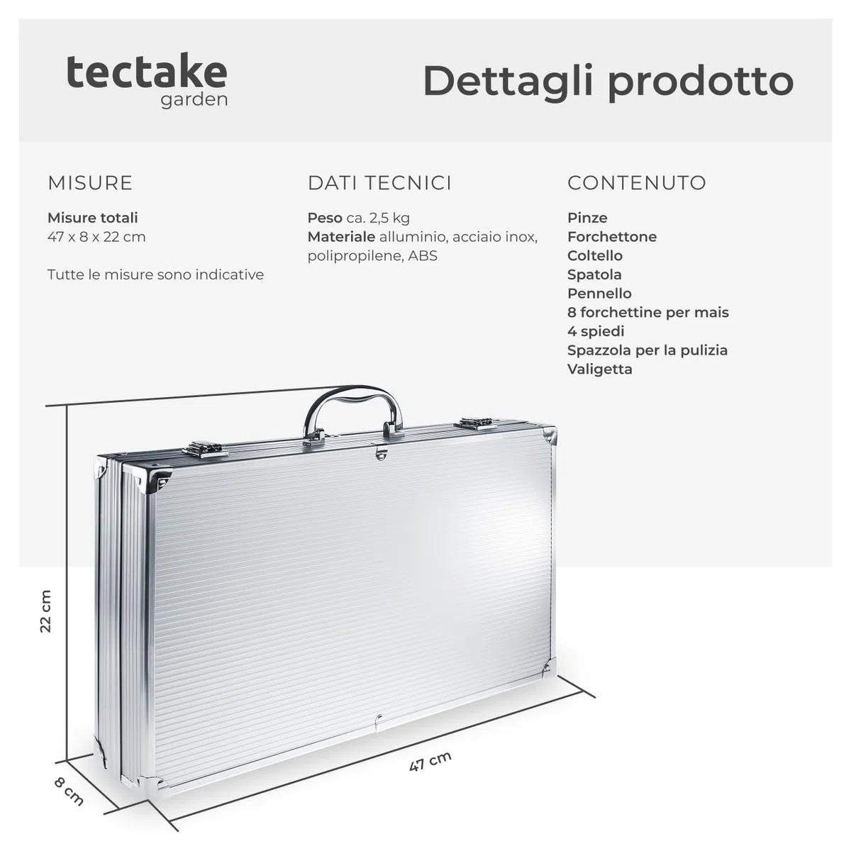tectake® Set Barbecue Acciaio Inox, Accessori Barbecue con Valigetta Alluminio, Utensili Griglia, kit Barbecue Completo, Posate Barbecue, Spatola Pinza Forchettone, 18 Pezzi