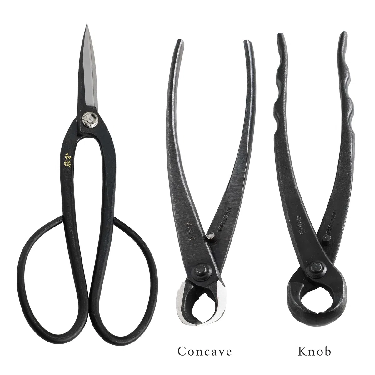 Wazakura Made in Japan - Kit di 5 attrezzi per bonsai con borsa in rotolo: forbici per bonsai Yasugi in acciaio Ashinaga, tronchese concavo, taglierina a pomello, tronchese per fili, pinzette, set