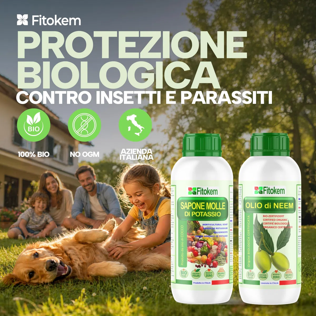 Fitokem Sapone Molle di Potassio 1lt e Olio di Neem 1lt Kit Protezione Piante Corroborante Naturale per Orto e Giardino contro Afidi e Cocciniglia Residuo Zero Made in Italy