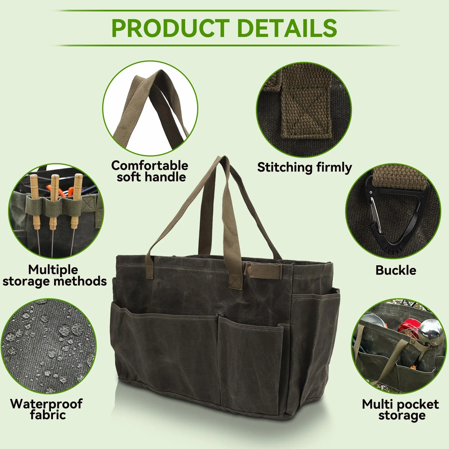 HERCHR Borsa da Giardinaggio Borsa per Attrezzi da Giardino Borsa da Giardino Impermeabile di Grande capacità Borsa per Organizzatore per Kit di Attrezzi da Giardinaggio Borsa in Tela