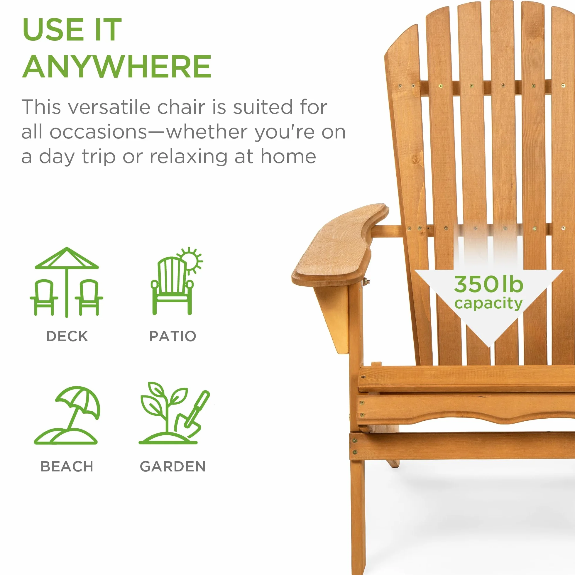 Best Choice Products SKY2253 Outdoor patio Lawn Deck pieghevole sedia in legno Adirondack