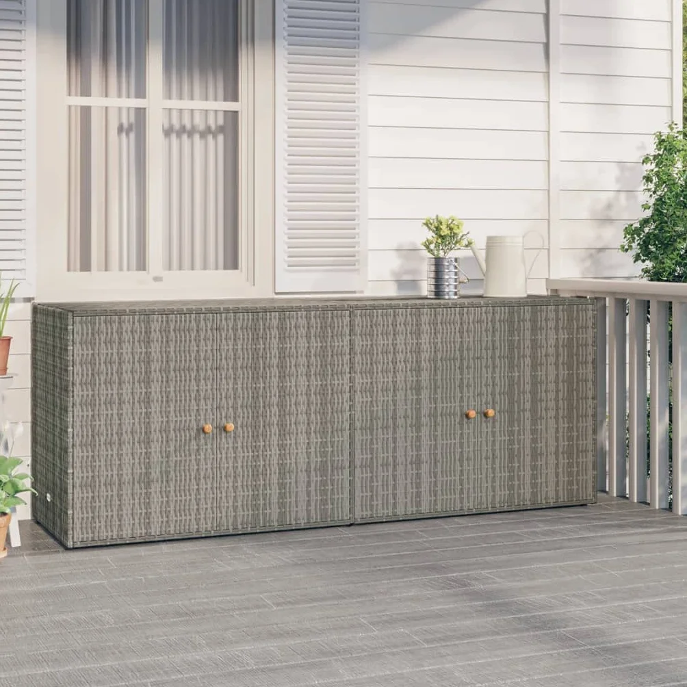 vidaXL Mobile Portaoggetti da Giardino Grigio 198x55,5x80cm Polyrattan