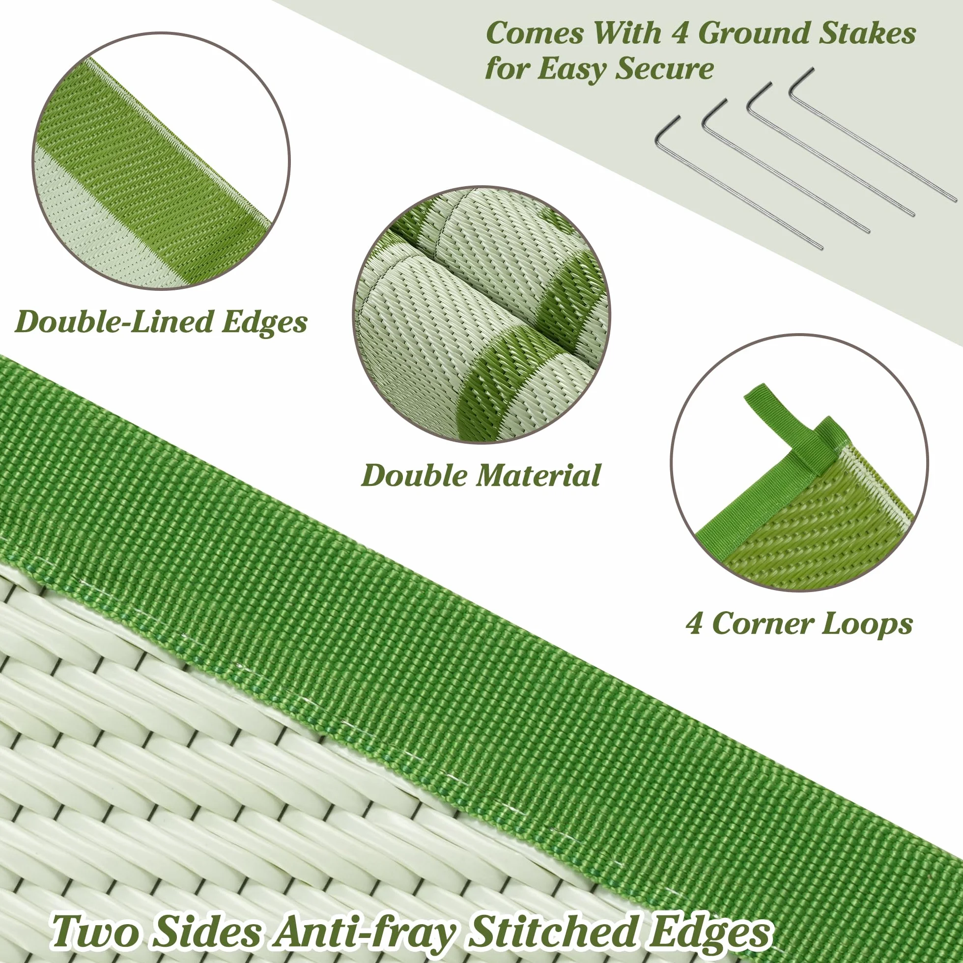 Tappeto da Esterno Terrazza 180x270cm Impermeabile Giardino Plastica Reversibile Balcone Lavabile Verde