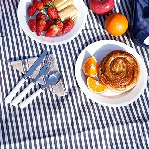 Zaino da picnic grande capacità 4 piatti scomparto termico 22,9 cm manico legno posate coperta impermeabile blu navy