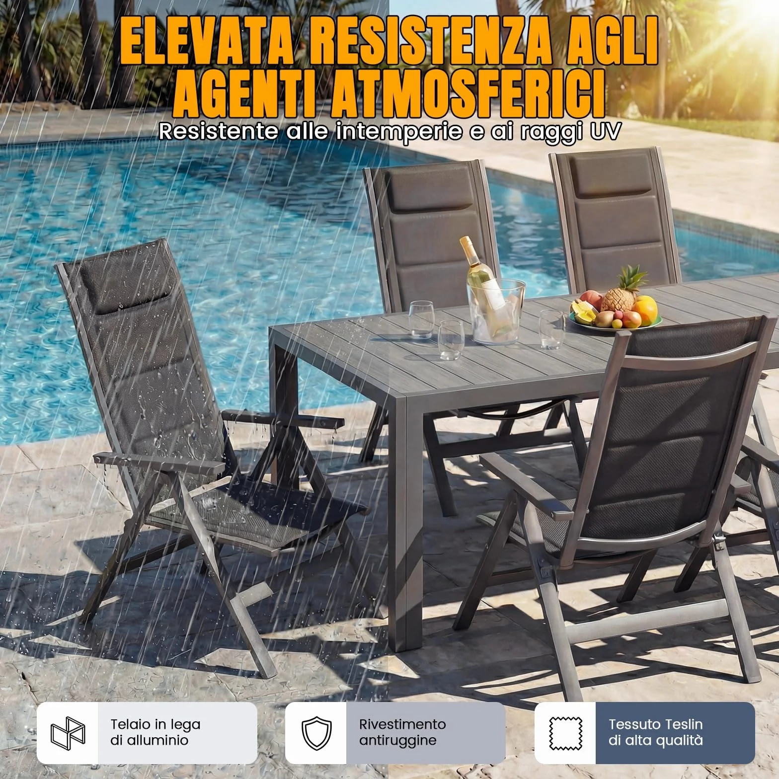 Devoko Set 2 Sedie da Giardino Pieghevoli in Alluminio Regolabile 7 Posizioni Schienale Alto