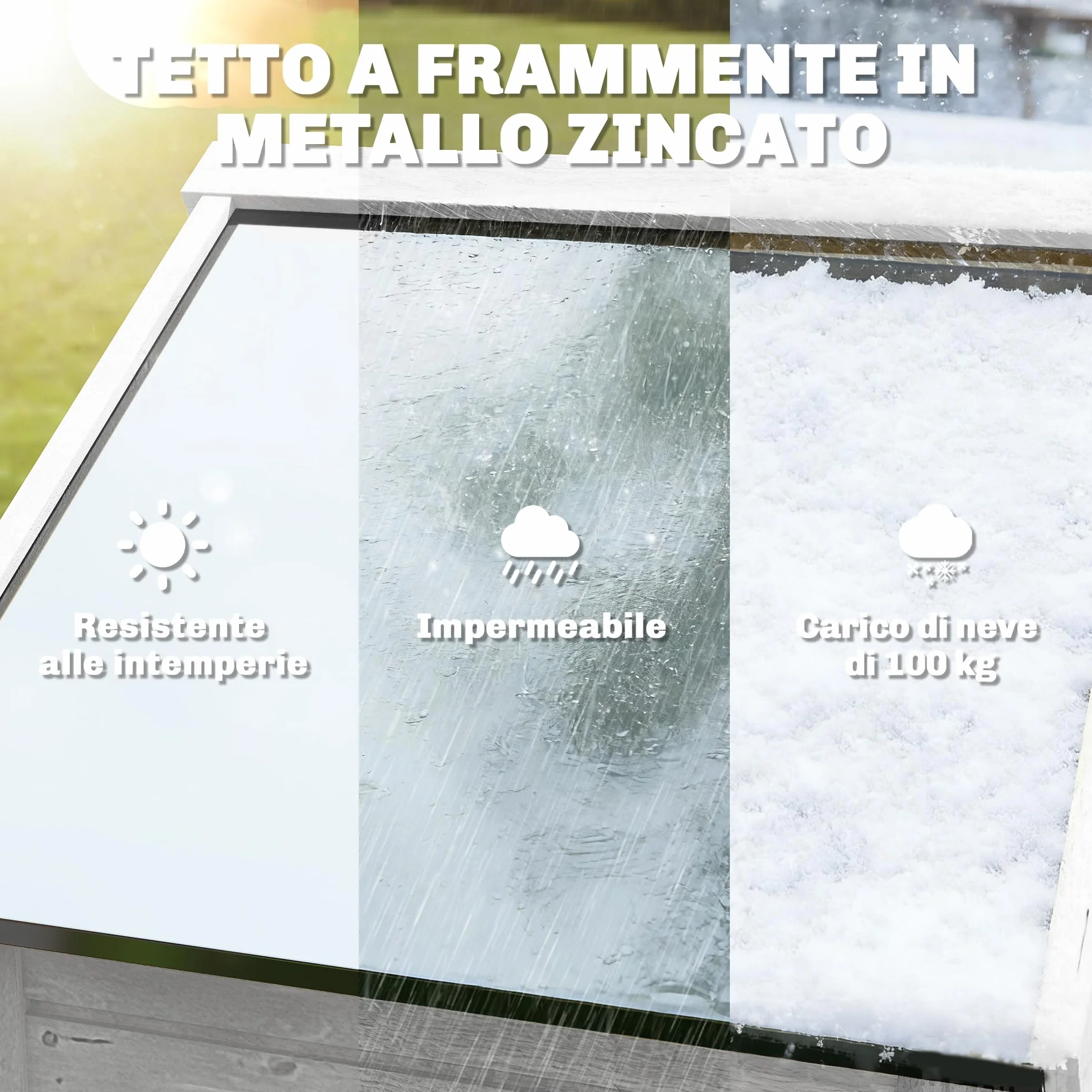 Outsunny Armadio da Giardino in Legno Alto, Casetta Porta Attrezzi da Esterno con Tetto Inclinato Zincato, Ripiani Regolabili, Prese d'Aria, Kit Antiribaltamento, 85x58x213cm, Finitura Goffrata Bianco