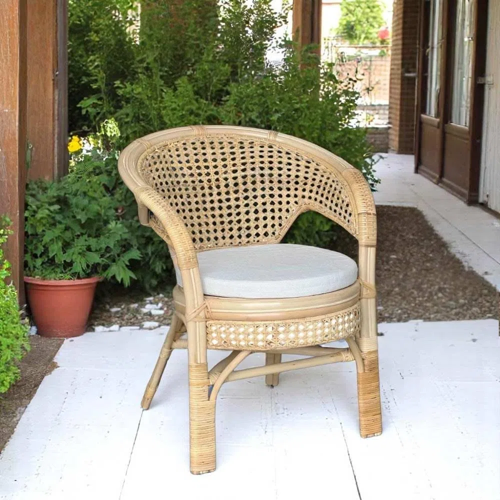 Poltrona Amanda in Legno di Bambù e Paglia di Vienna con Cuscino