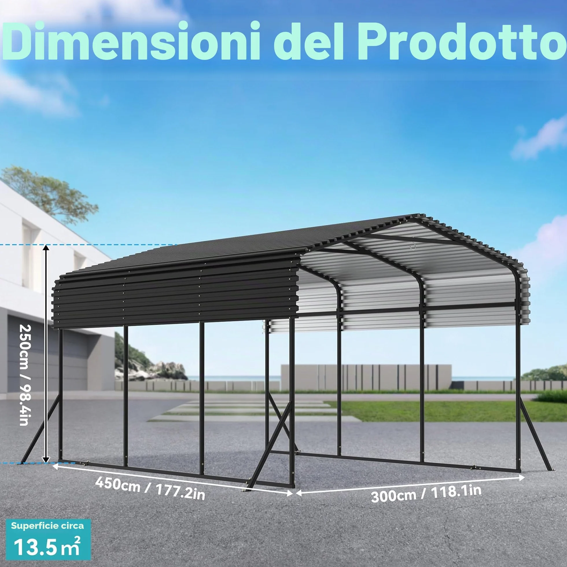UISEBRT Garage per tenda auto da esterno | 10 x 15 FT | Carport in metallo nero | Robusto riparo auto da esterno | Ombreggiatura con tetto in metallo zincato per auto e barche tenda bivacco
