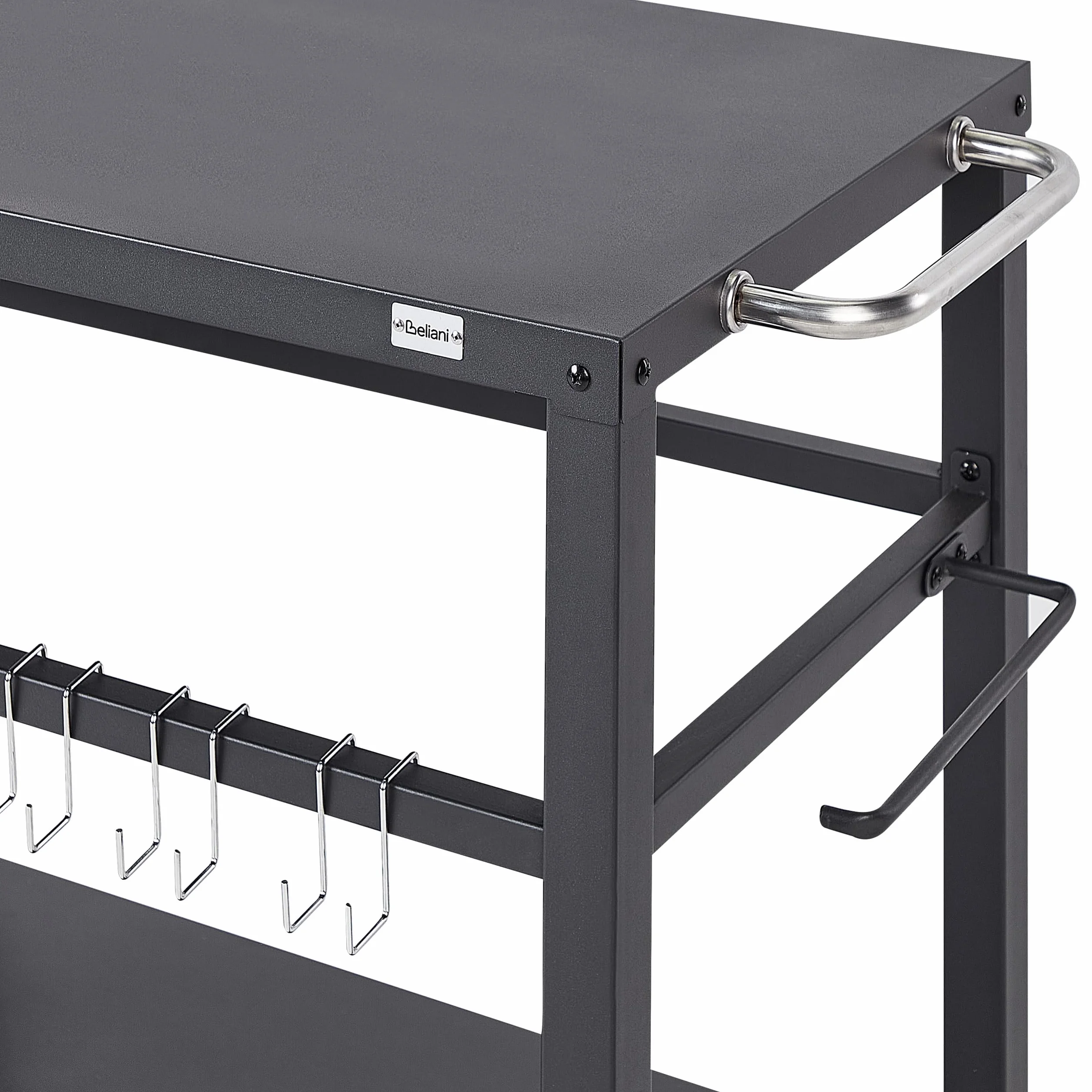 Beliani Carrello portavivande da Giardino con Ruote in Acciaio Nero