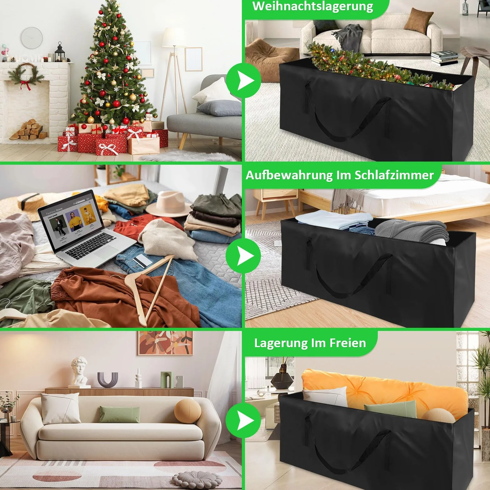 Borsa Albero Natale 600D Oxford Impermeabile Anti UV Custodia Cuscini Giardino 200x60x75 cm