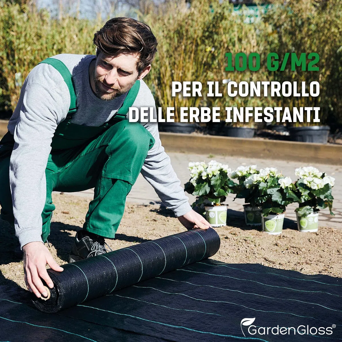 GardenGloss 50m² Telo Pacciamatura Contro Erbe Infestanti 100g/m² Resistente Strappo Permeabile Acqua Elevata Resistenza UV Nero Orto 50m x 1m 1 Rotolo