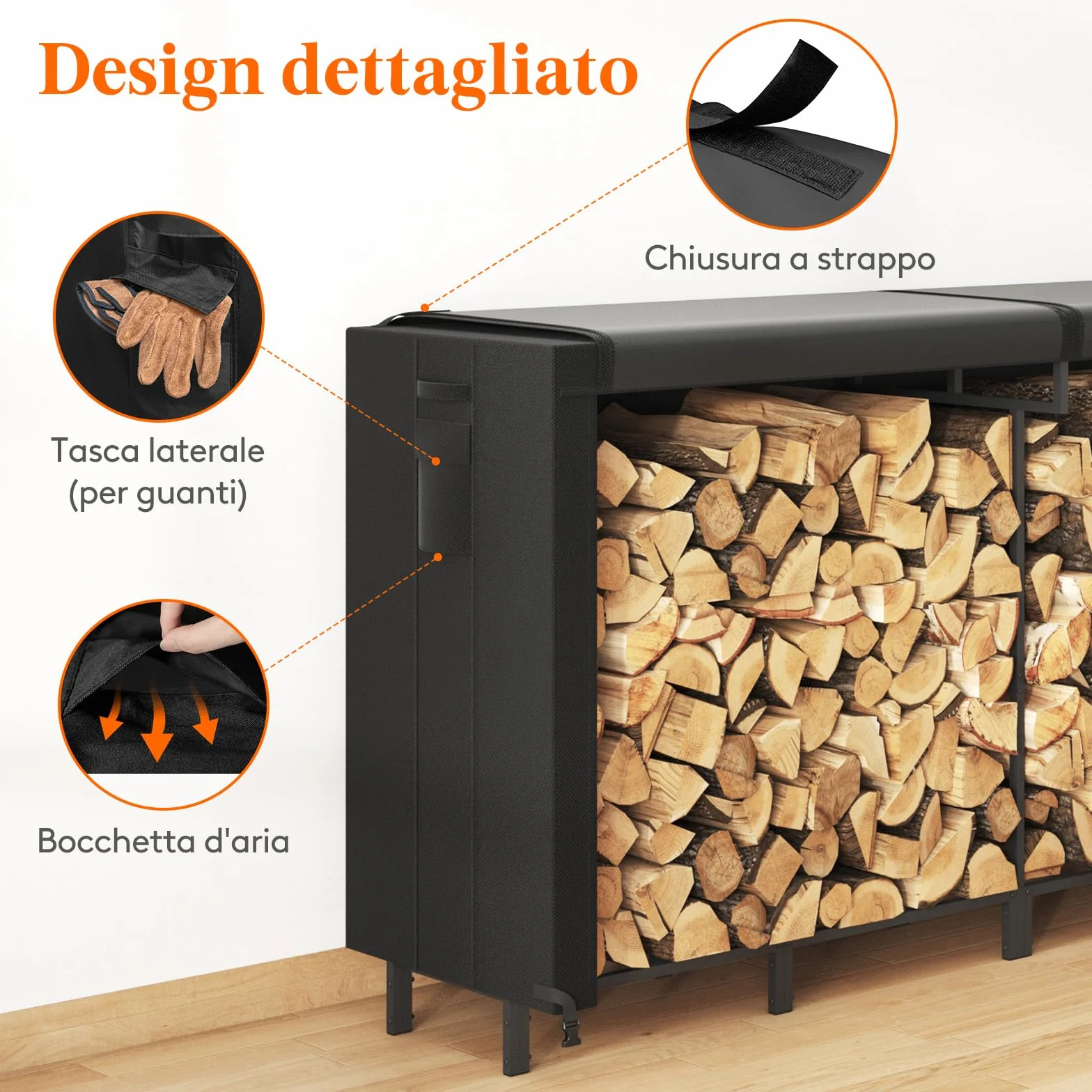 Lifewit Portalegna da Interno 243,8×58,5×122cm Porta Legnaia da Esterno con Copertura Impermeabile, Nero