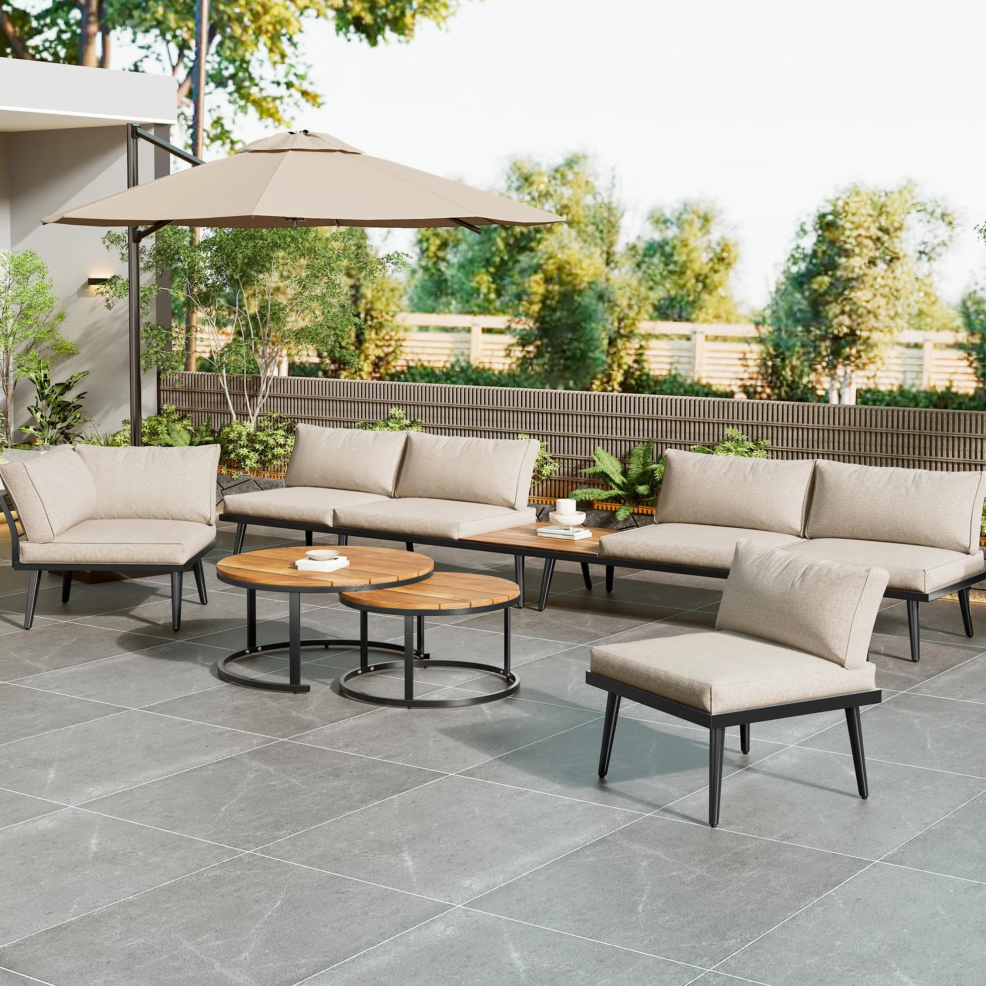 Moimhear Set sala da giardino per 5-6 persone, mobili da giardino in ferro zincato, 6 pezzi