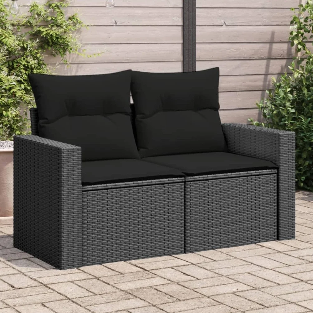 Divano da Esterno 2 posti Divanetti Esterni da Giardino Salotto da Giardino Esterno Divanetti Esterno in Polyrattan-Nero-2 Posti-2