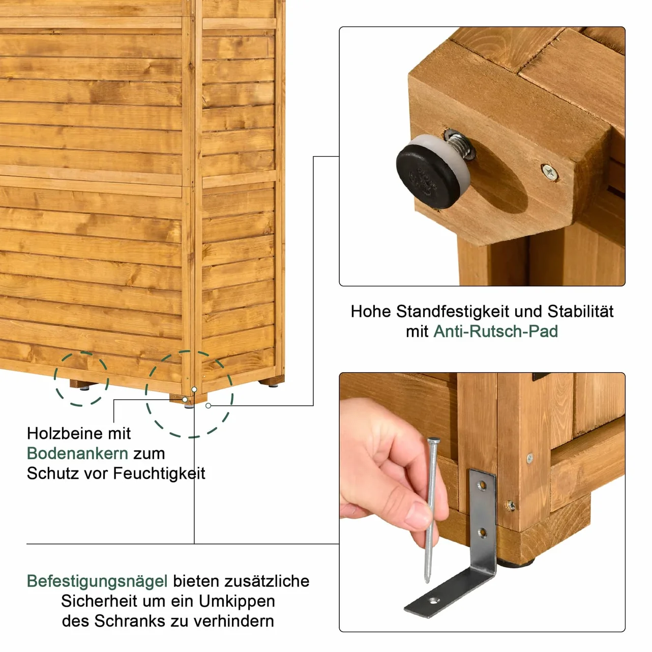 M MCombo - Armadio da giardino, per gli attrezzi, con tetto a capanna in legno, impermeabile 1000D, grigio/naturale, 48 x 90 x 178 cm (naturale)
