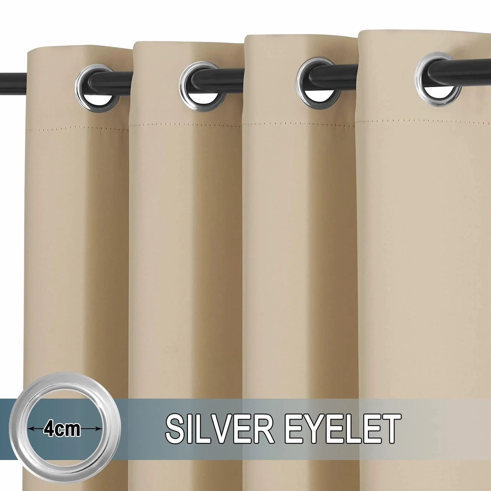 PONY DANCE Anti-UV Tende da Esterno Impermeabili Tende da Sole per Balconi con Anelli 2 Pezzi L132 x A213 CM Blackout Curtains Termiche per Gazebo e Verande, Beige