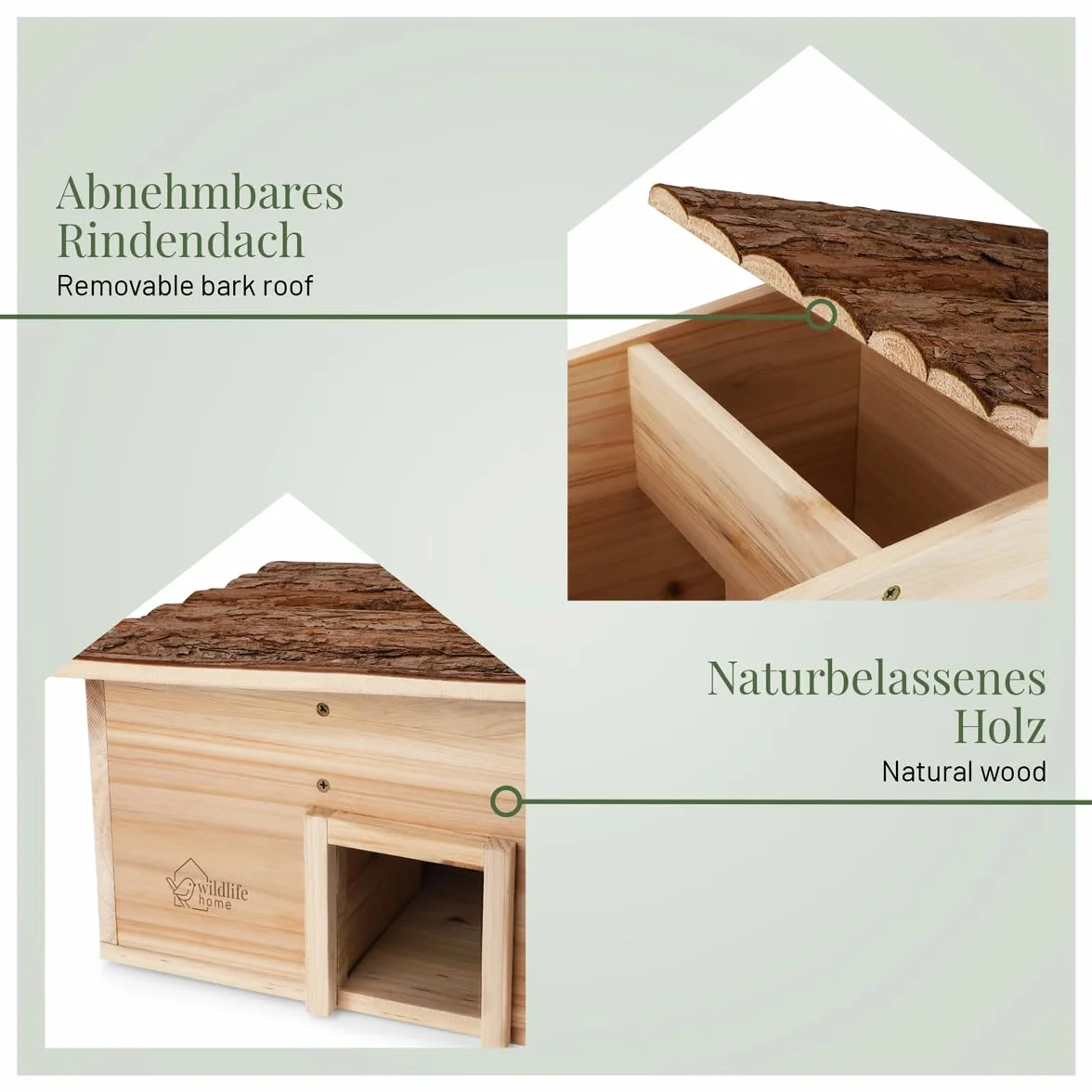 wildlife home Casetta per ricci invernale con fondo in legno, resistente alle intemperie per tutto l'anno, per il giardino, a prova di gatto I ricci