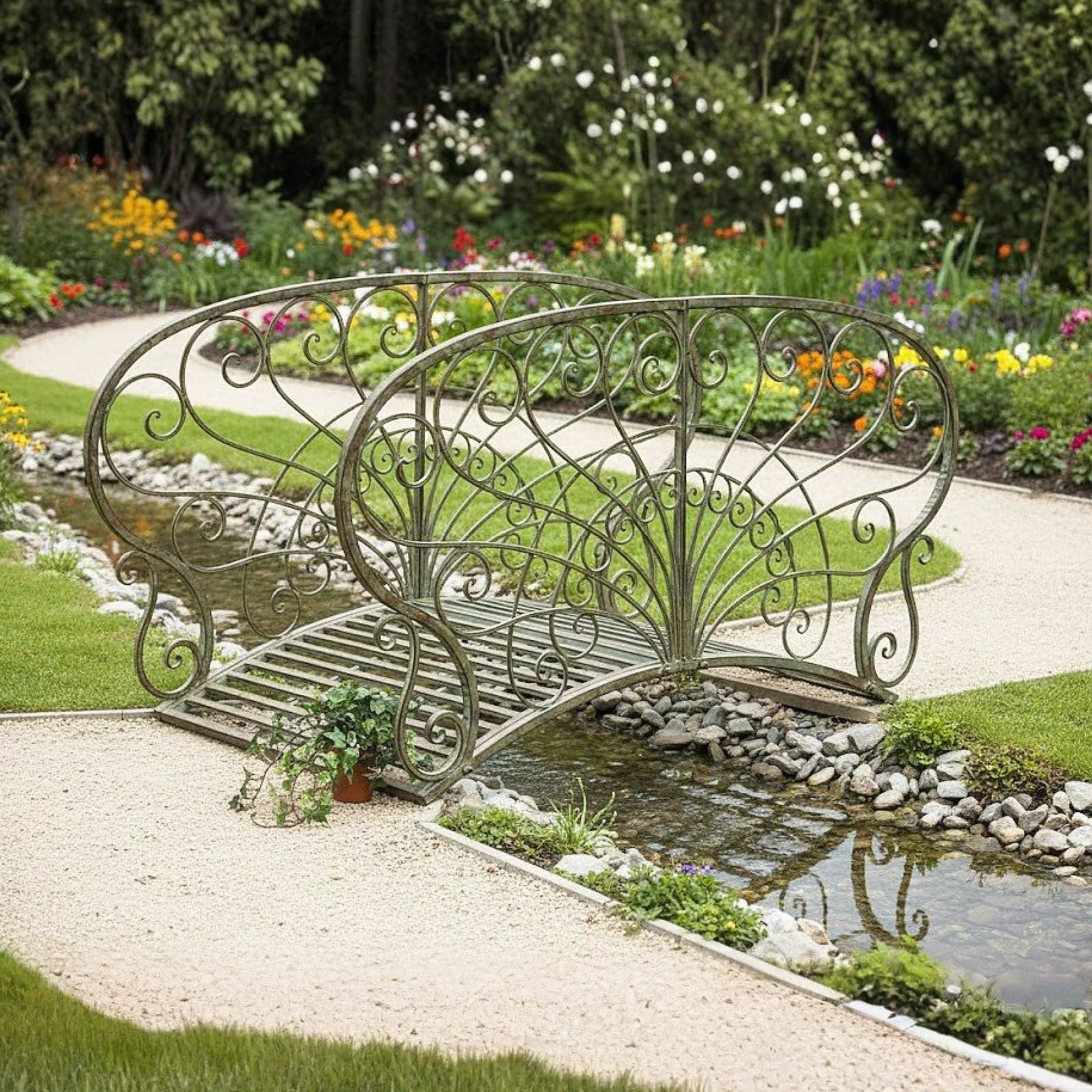 DanDiBo Ponte da giardino in metallo con ringhiera, 150 cm, antico 150106, ponte da giardino, ponte in metallo, per mobili da giardino