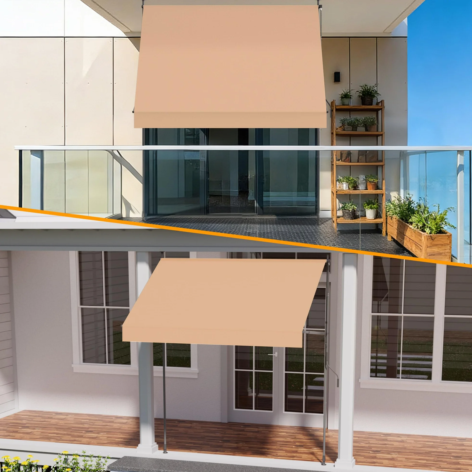Tenda da Sole a Morsetto con manovella regolabile, Impermeabile Anti-UV, 200 cm x (120-150) cm Cachi