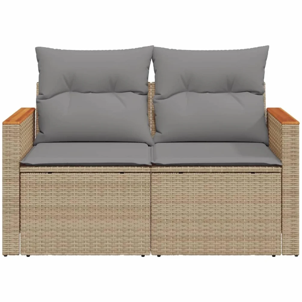 IKAYAA Divanetto da Esterno 2 Posti con Contenitore Divano da Giardino in Polyrattan Salotto da Giardino in Polyrattan Set da arredo per Esterno con Cuscini-Beige e Grigio Chiaro-2 pz