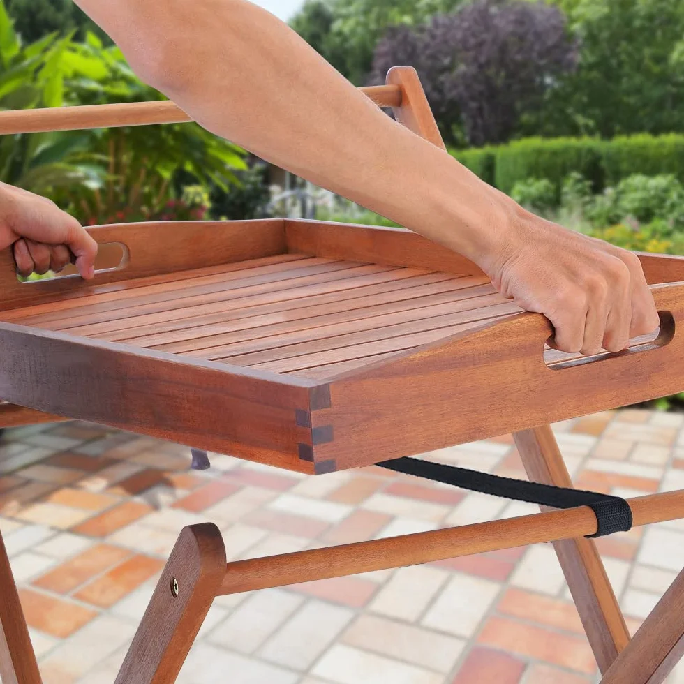 Casaria Carrello da Cucina Portavivande Legno di Acacia FSC 2 Ripiani Vassoio 3 Portabottiglie