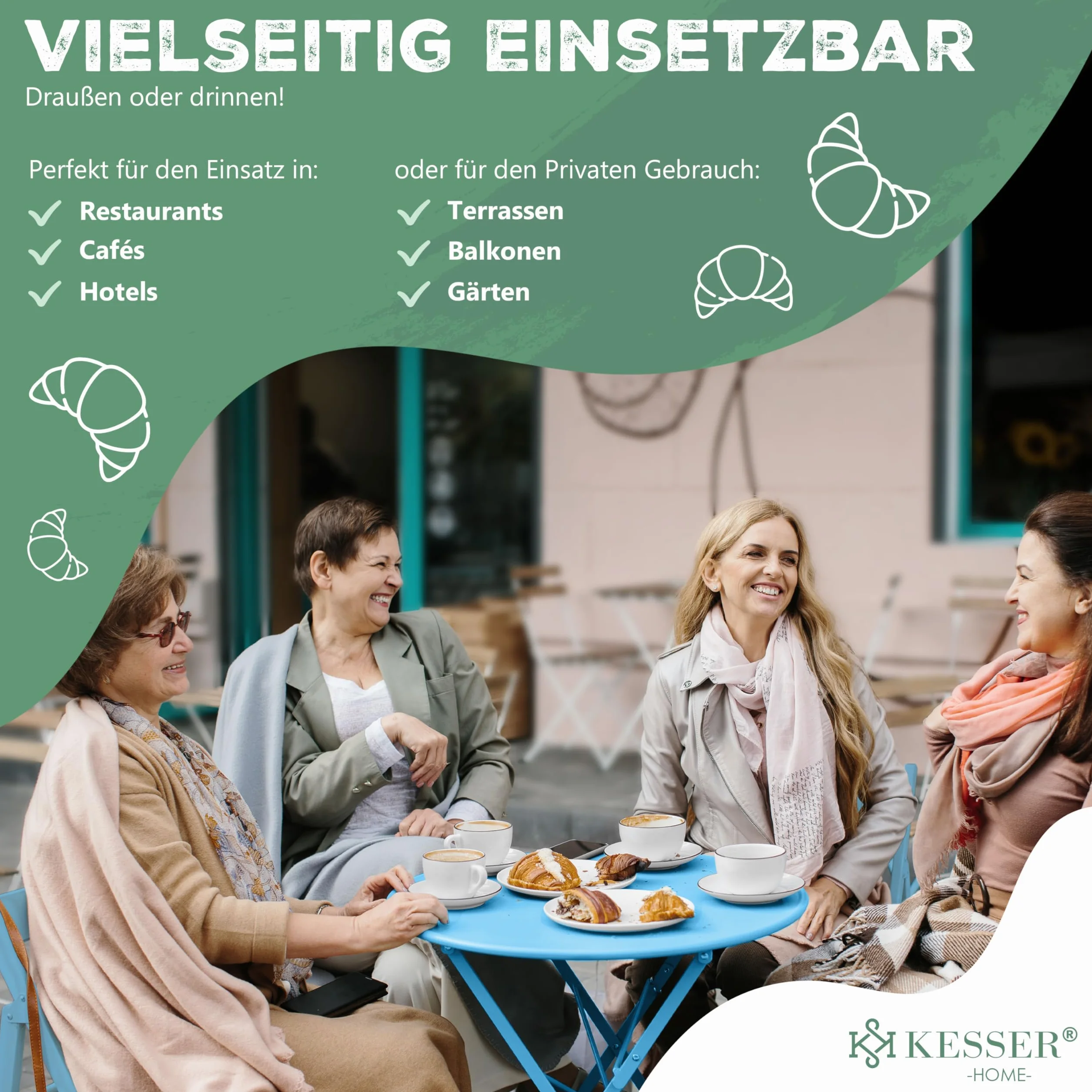 KESSER® Set da bistrot 3 pezzi con 2 sedie pieghevoli, tavolo in metallo, copertura