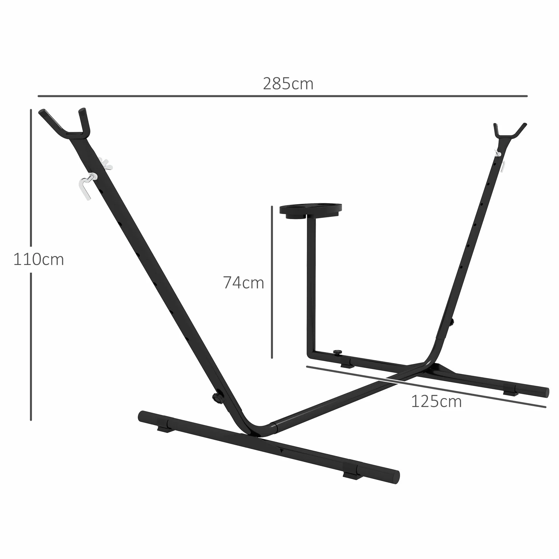 Outsunny Supporto per Amaca in Acciaio con Tavolino Integrato, Base per Amaca con Carico Massimo 150kg, Nero
