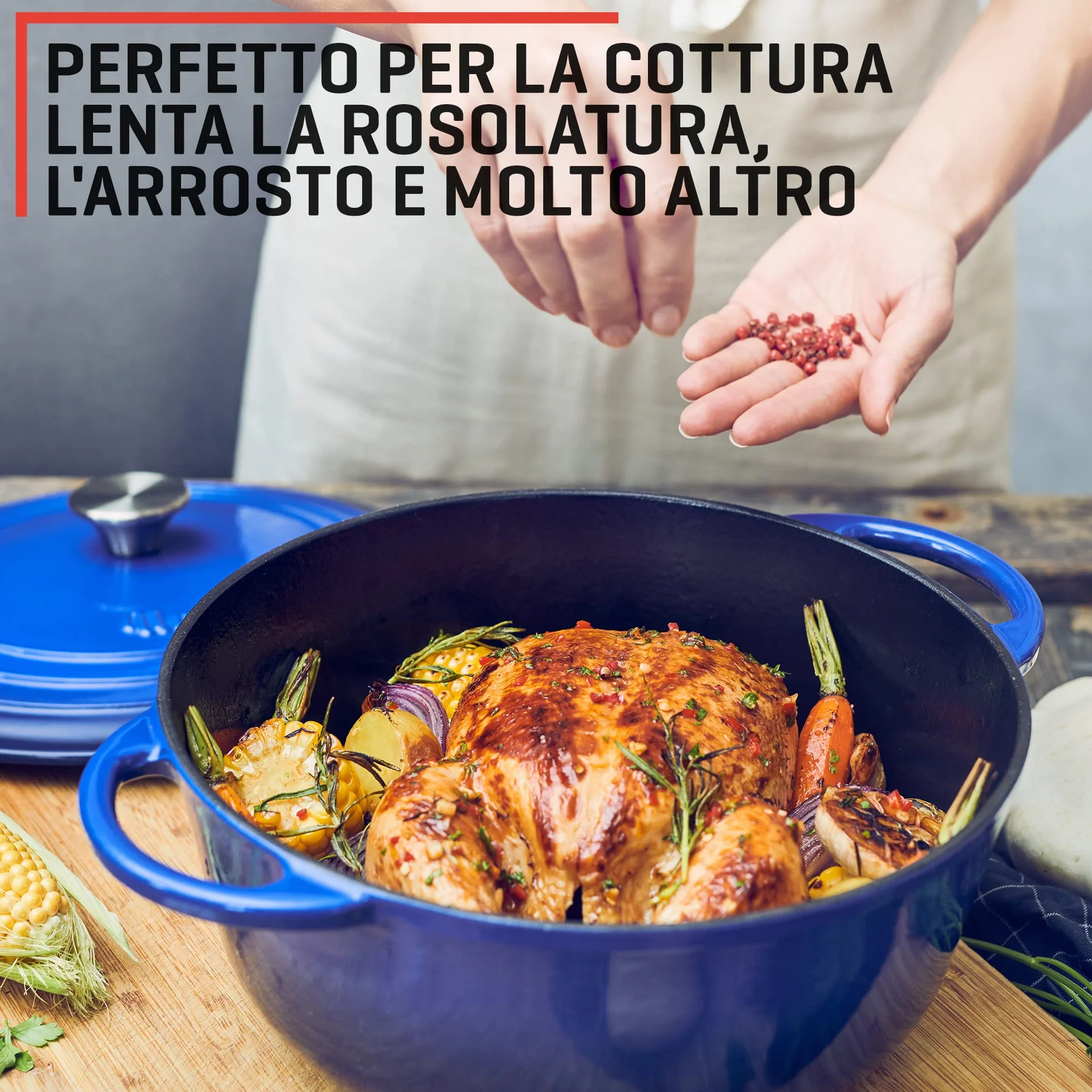 Uno Casa Pentola Forno Olandese in Ghisa Smaltata 5,6 litri Blu con Presine e Sottopentola in Silicone