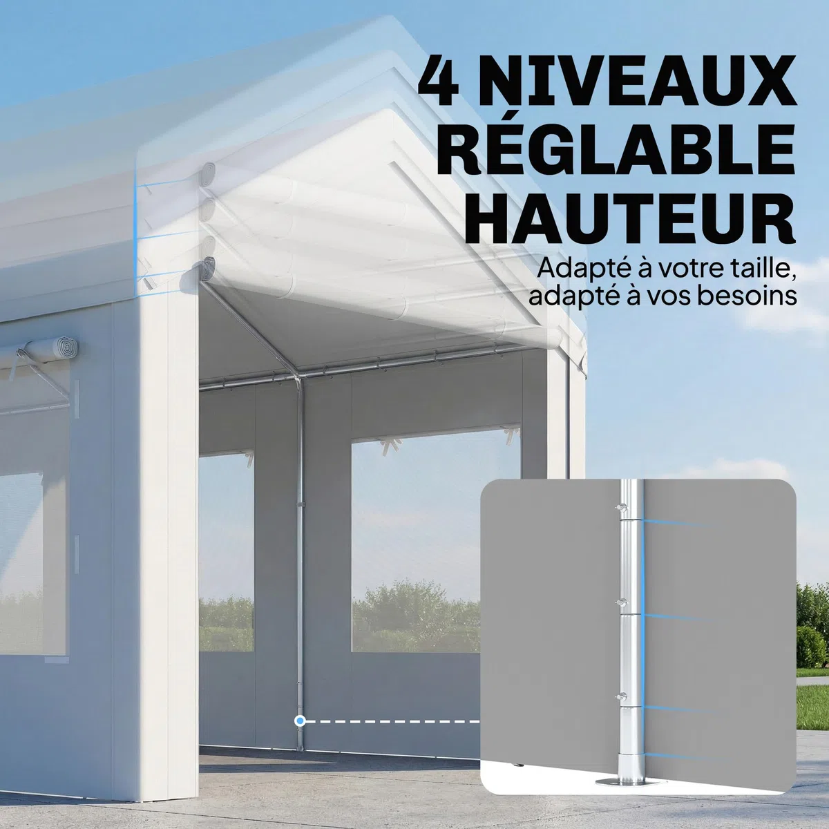 Outsunny Casetta per auto 3x6 m protezione UV30 garage mobile altezza regolabile tenda da garage acciaio zincato Ø 37 mm bianco