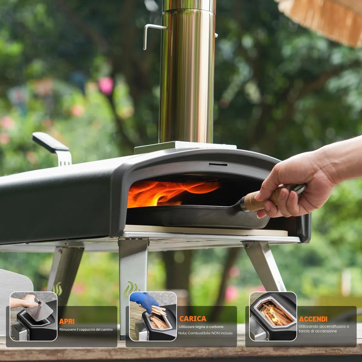 Forno per Pizza da Esterno a Legna e Carbonella, Pizzaiolo Portatile per Giardino
