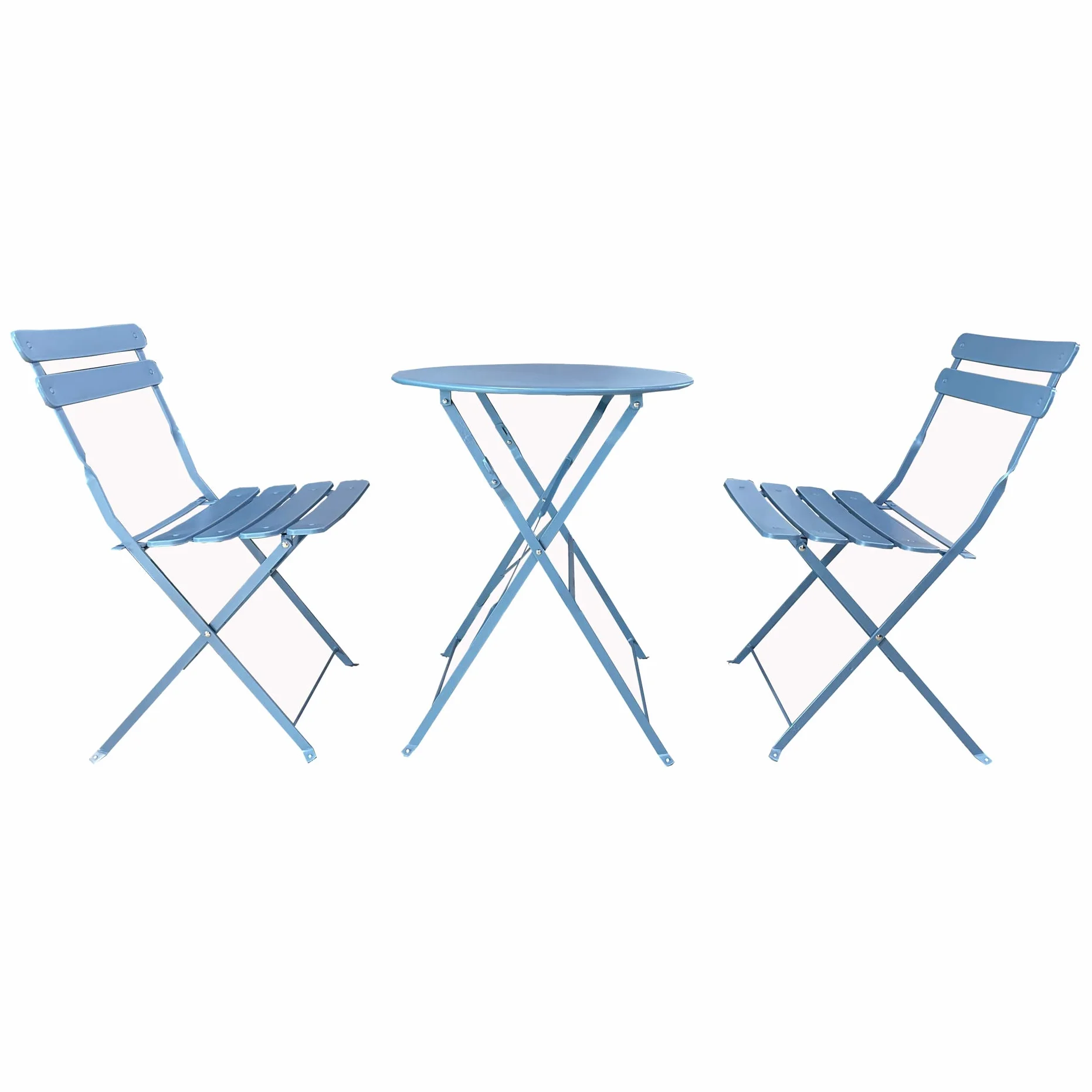 Rebecca Mobili Set Bistro Tavolino con 2 Sedie da Balcone Azzurro Acciaio Antiruggine 71x60x60 cm