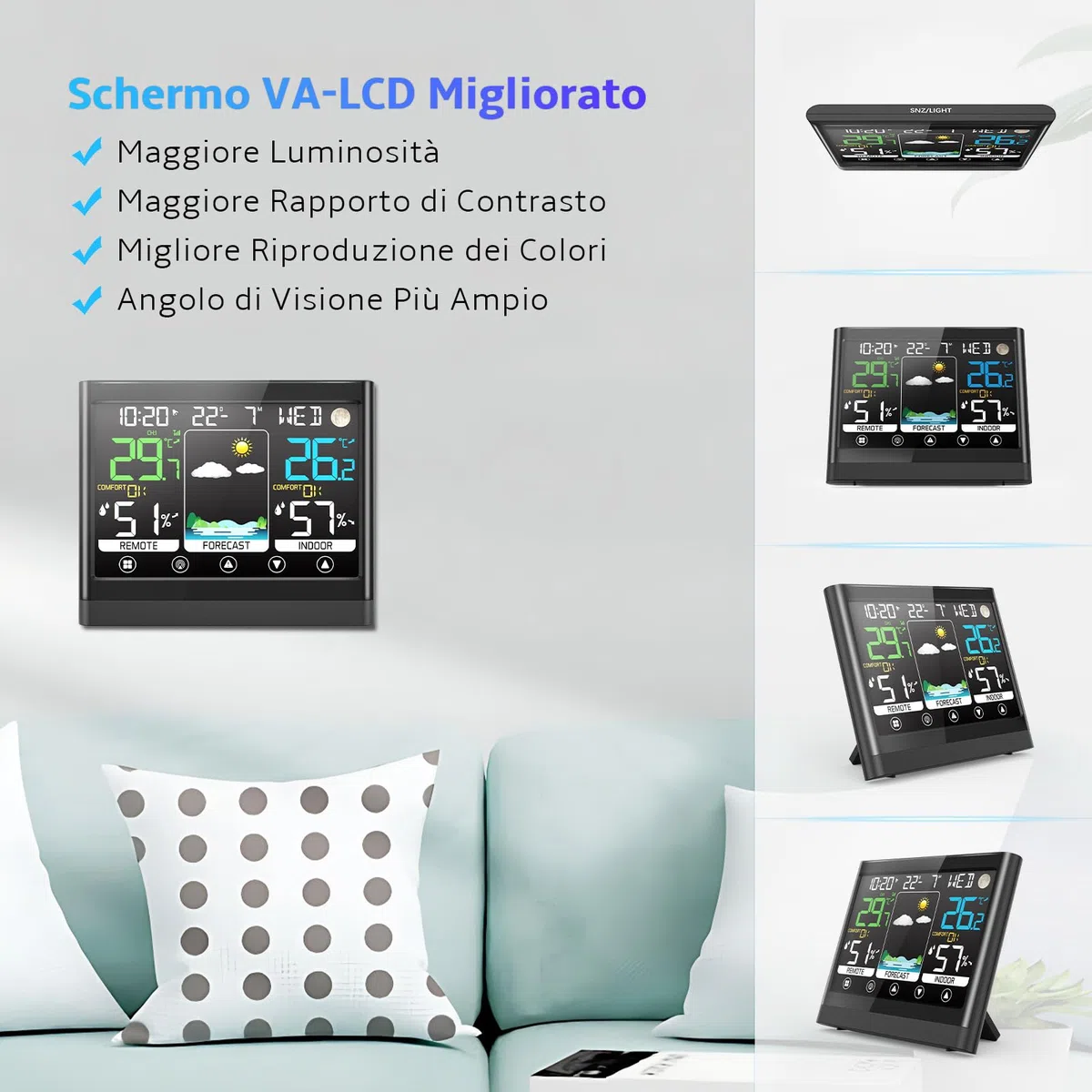 Stazione Meteo con Sensore Esterno, Termometro Igrometro Interno Digitale, Stazione Meteorologica Professionale, Ampio Schermo LCD Display, Sveglia Data Temperatura Umidità Previsioni di Tempo