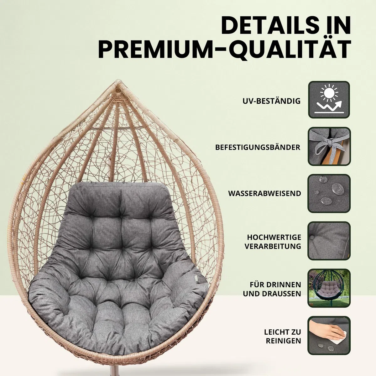 Cuscino per poltrona sospesa in polyrattan e rattan, prato verde