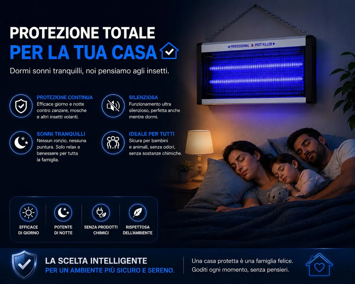 Lampada Antizanzare Elettrica 8W LED UV, Ammazza Zanzare e Antimosche con Pennello Integrato, Zanzariera Elettrica Silenziosa, Copertura fino a 40 m²