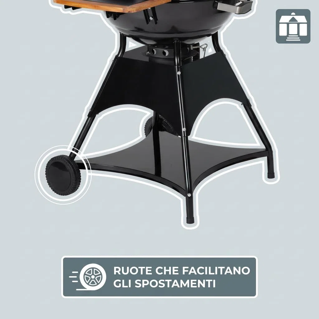 Tarrington House Barbecue a Carbone Burnaby Ø 53 cm, Acciaio, con Tavolino Laterale Pieghevole, 2 Ruote, Nero