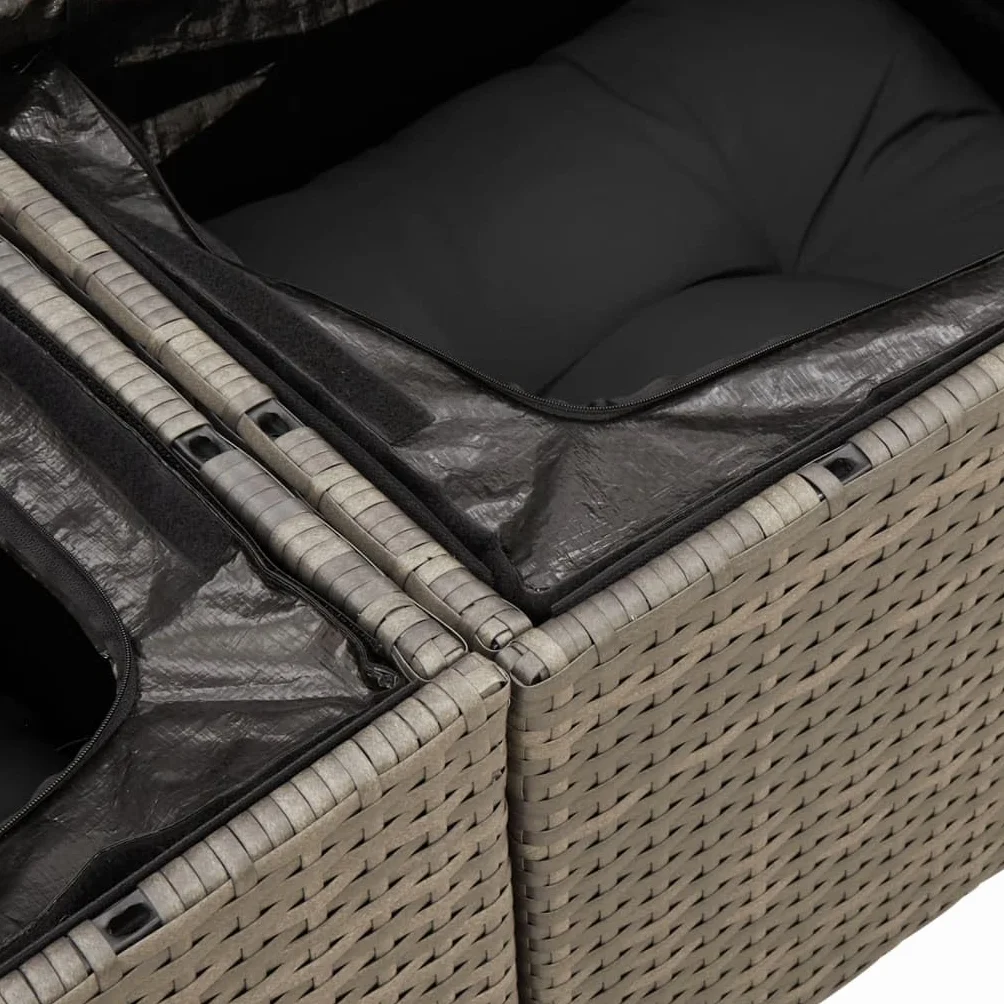 IKAYAA Divanetto da Esterno 2 Posti con Contenitore Divano da Giardino Salotto da Giardino in Polyrattan con Cuscini per Seduta e Schienale-Grigio-con Contenitore