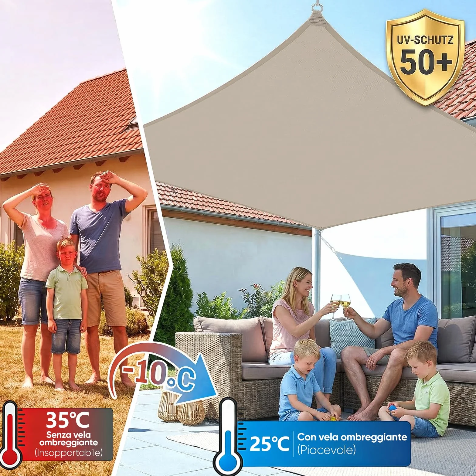 Sunula Vela Ombreggiante Impermeabile 2x3m PES 160g/m² Effetto Lotus Protezione UV 95% Taupe