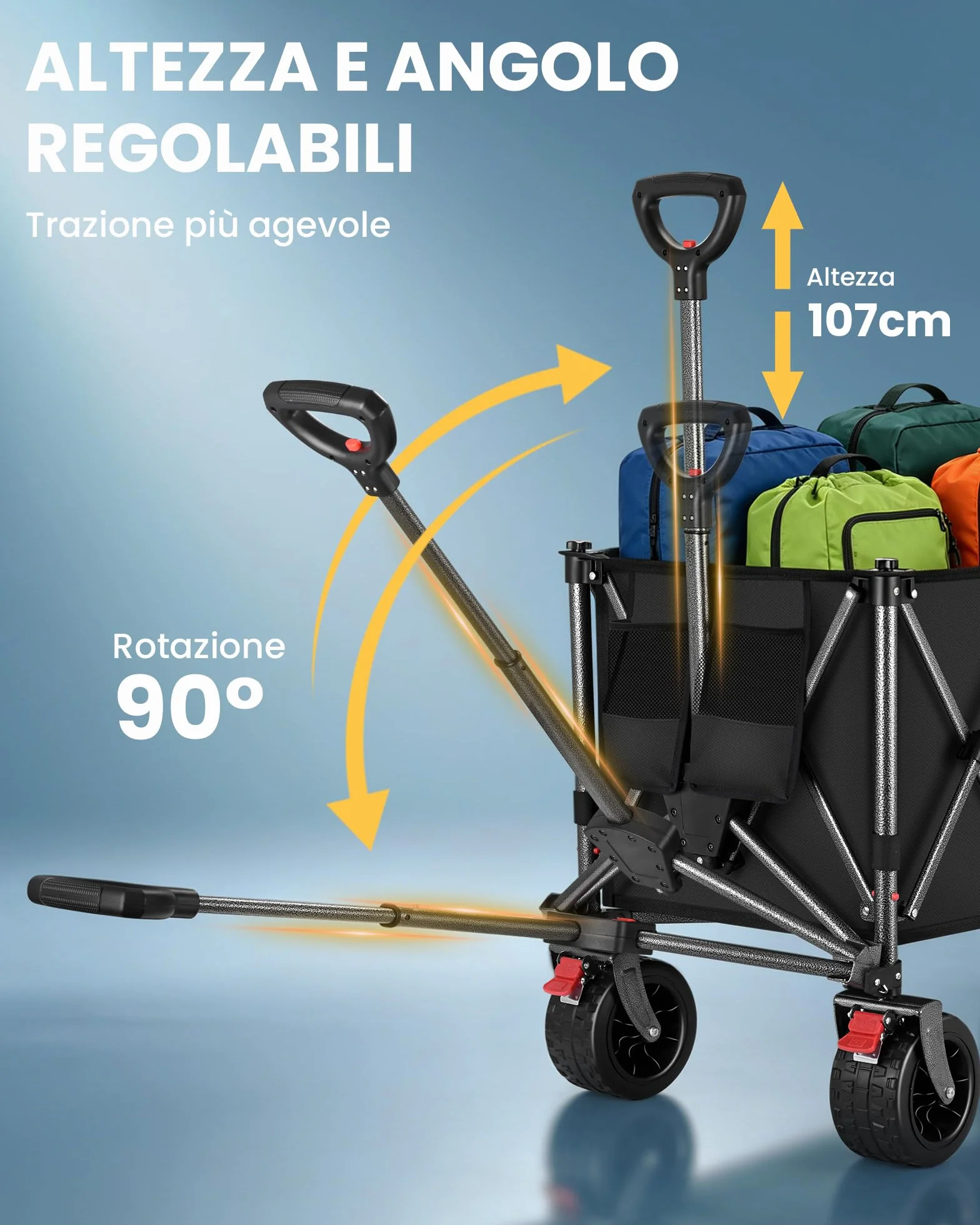 Carrello Spiaggia YEAUPE PRO XXXL con Grandi Ruote Girevoli 360°, 250kg 200-300L, Nero