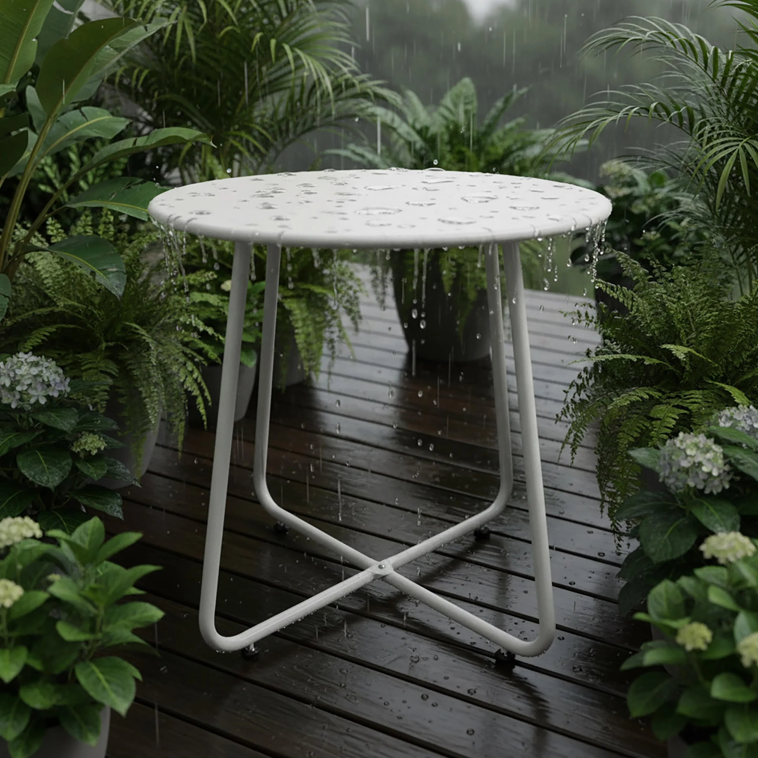 Relaxdays Tavolino Rotondo in Metallo Resistente alle intemperie, 46x44 cm, Bianco, da Interno/Esterno
