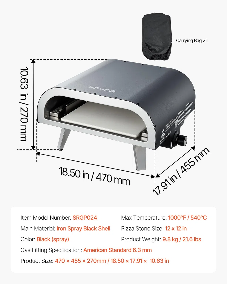 VEVOR Forno per pizza all'aperto a gas 30,5 cm portatile con pietra in cordierite e copertura impermeabile