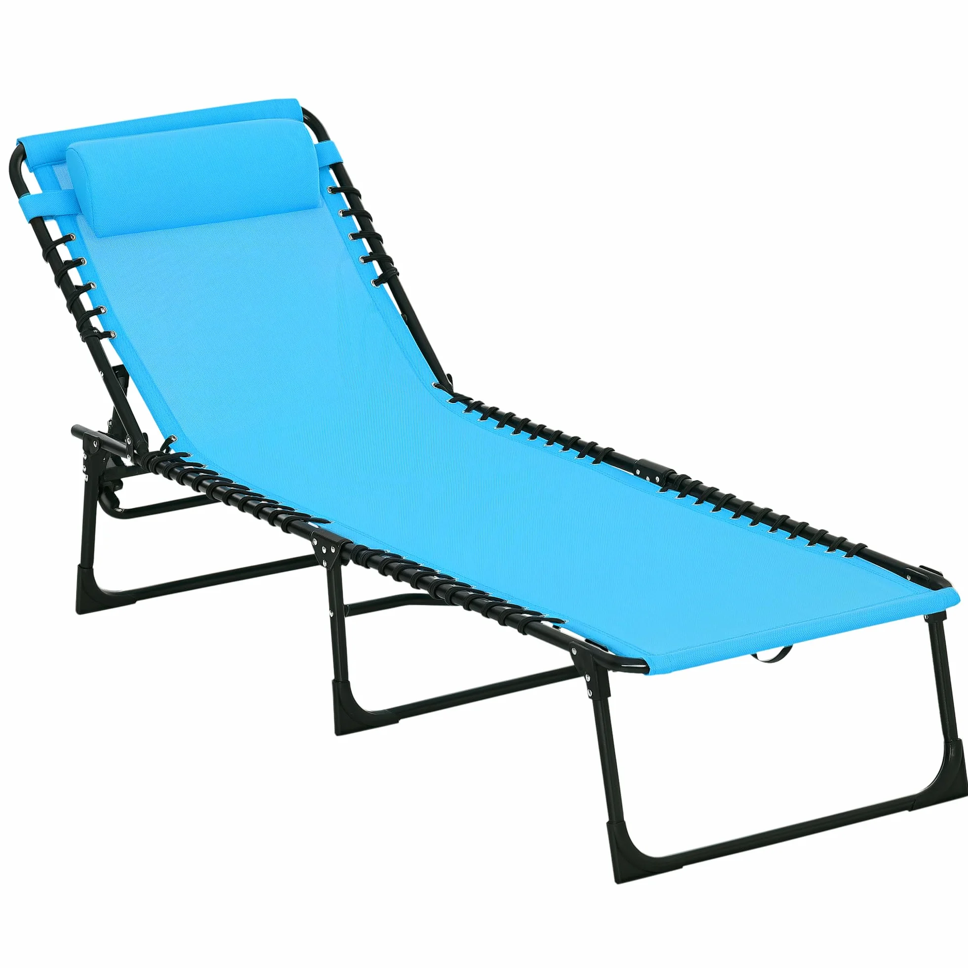 Outsunny Lettino Prendisole Pieghevole con Schienale Reclinabile su 4 Livelli, Sdraio da Giardino con Seduta Traspirante in Tessuto a Rete, per Spiaggia Piscina Giardino, 189x58x30 cm, Blu