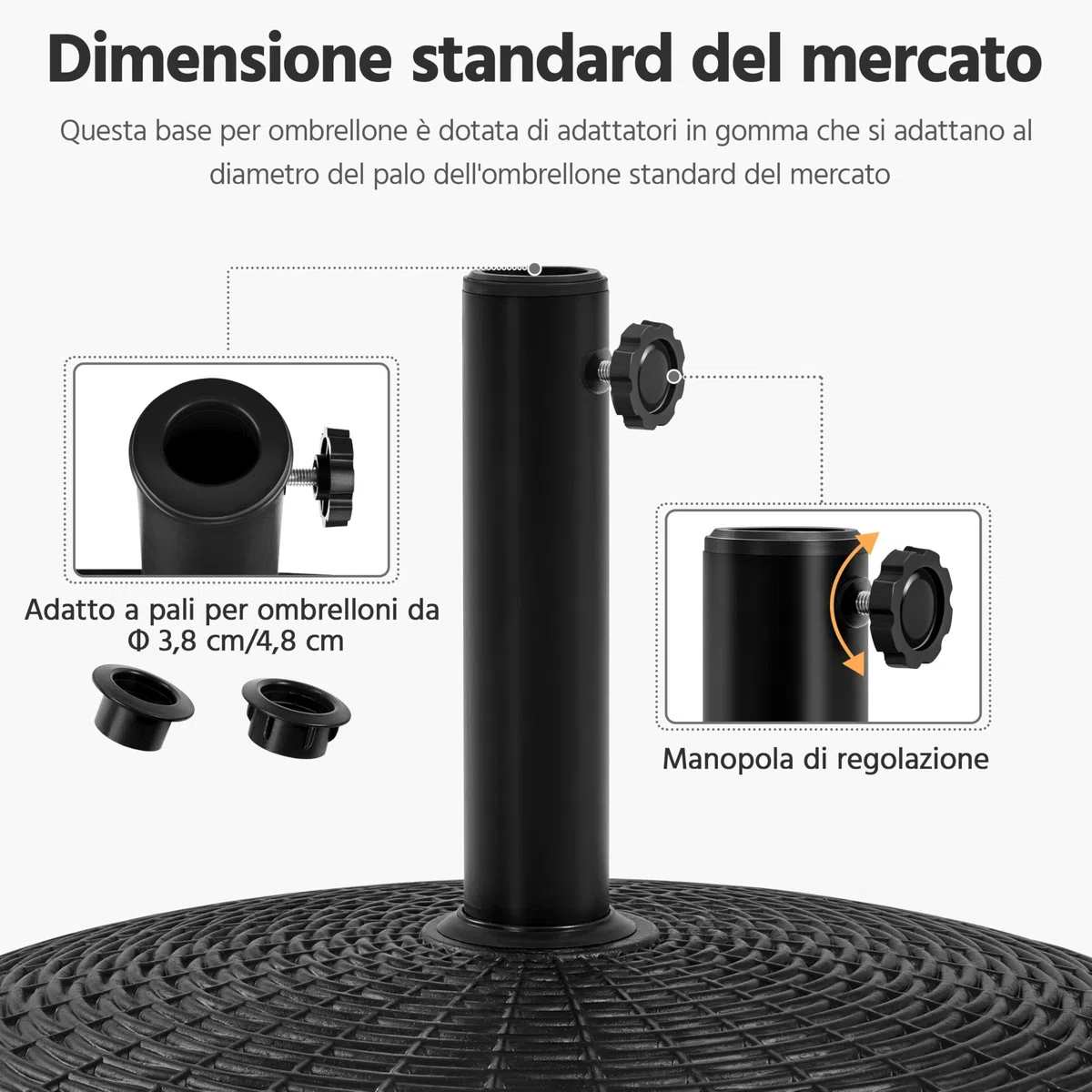 Yaheetech Base per Ombrellone da Giardino in Resina con Ruote da 25,3 kg Supporto per Pali da Ø38 mm e Ø48 mm Simile Rattan Esterno Veranda Terrazza Piscina Spiaggia Patio Nero