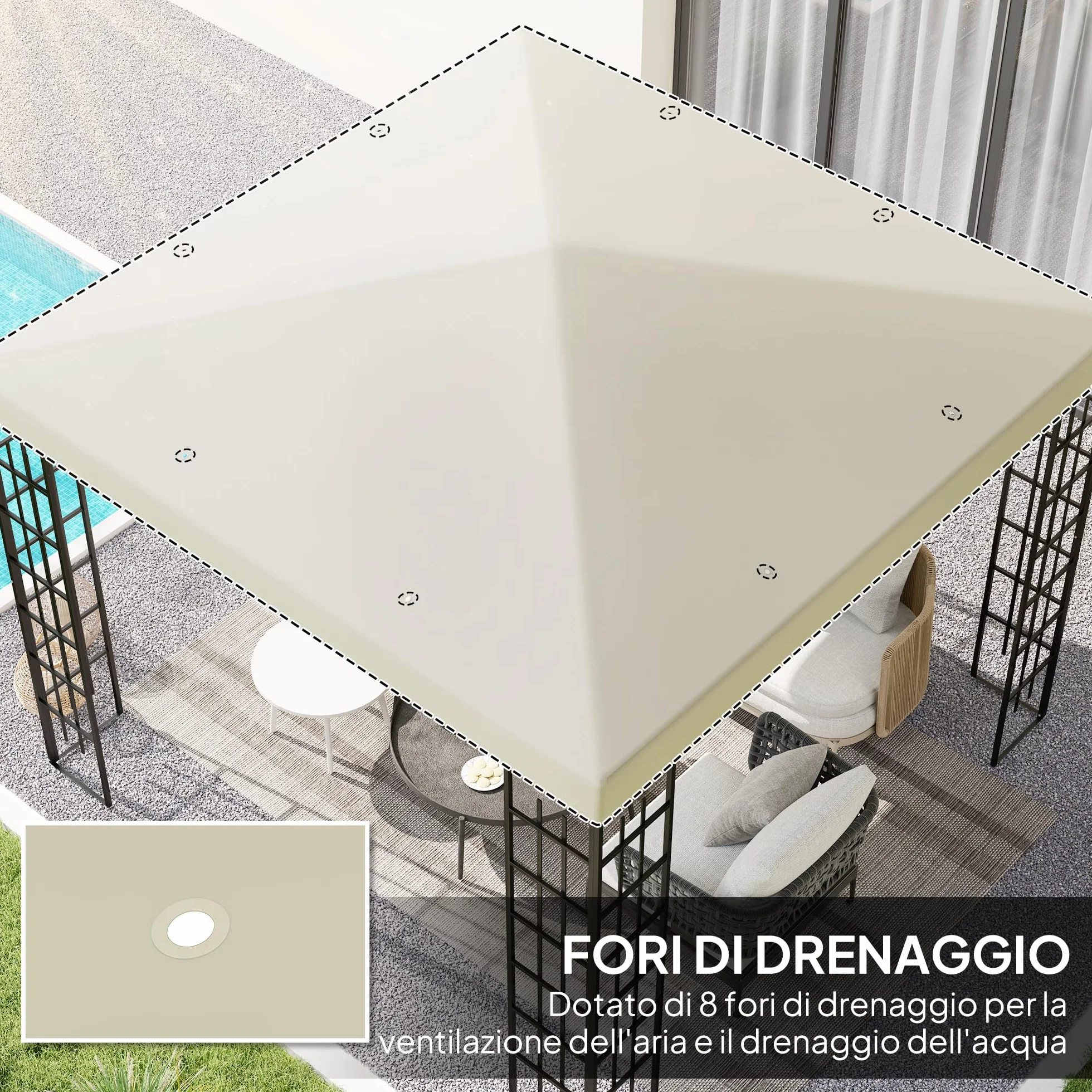 Outsunny Tetto di Ricambio per Gazebo 3x3 m, Telo Gazebo Resistente all'Acqua in Tessuto Oxford 600D 370g/㎡ Anti-UV 30+, Bianco Crema