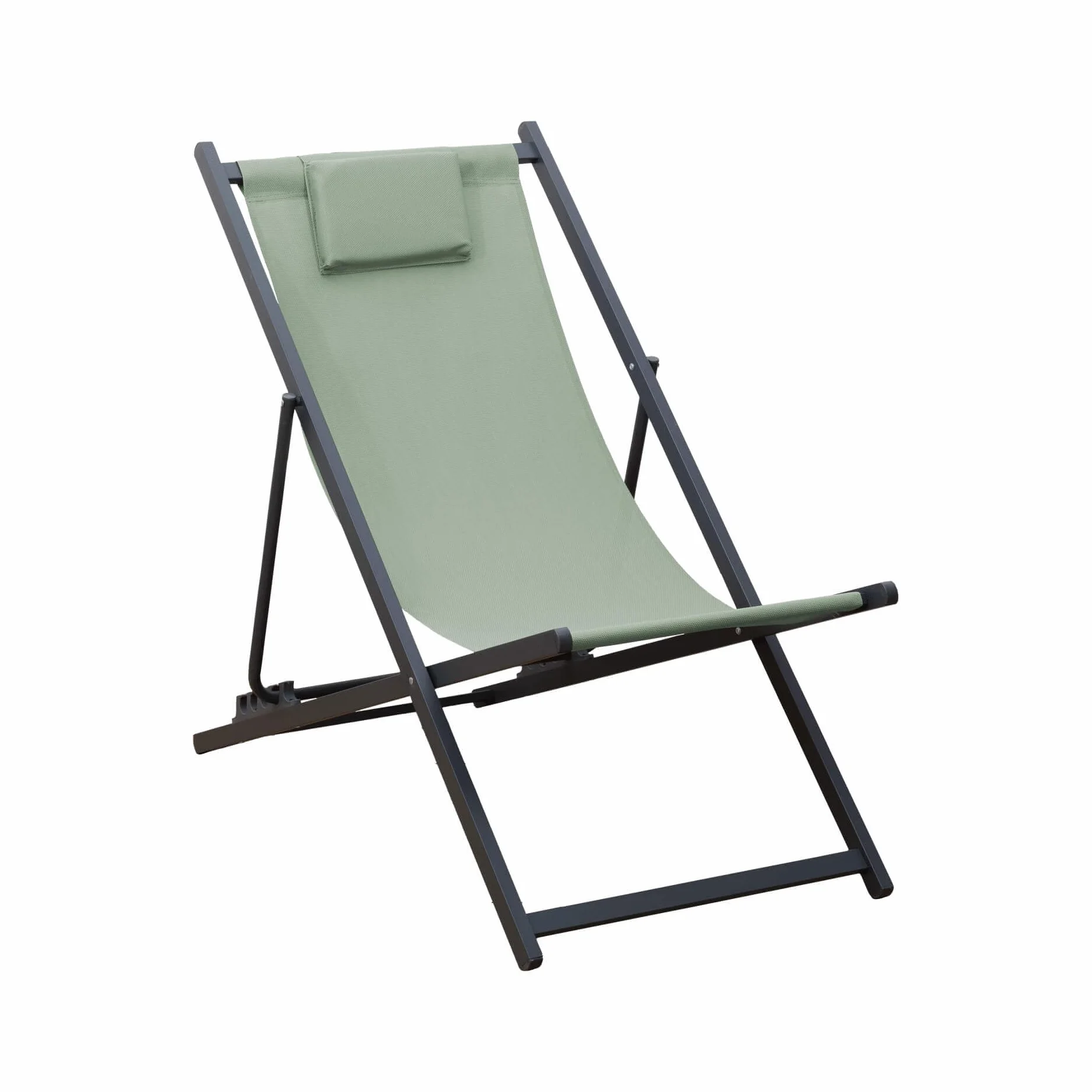 Rebecca Mobili Sdraio da Campeggio, Sedia a Sdraio Pieghevole, Verde Grigio Scuro, Alluminio Poliestere, Schienale Reclinabile, Salvaspazio - Misure HxLxP: 93 x 58 x 92 cm - Art. RE7145