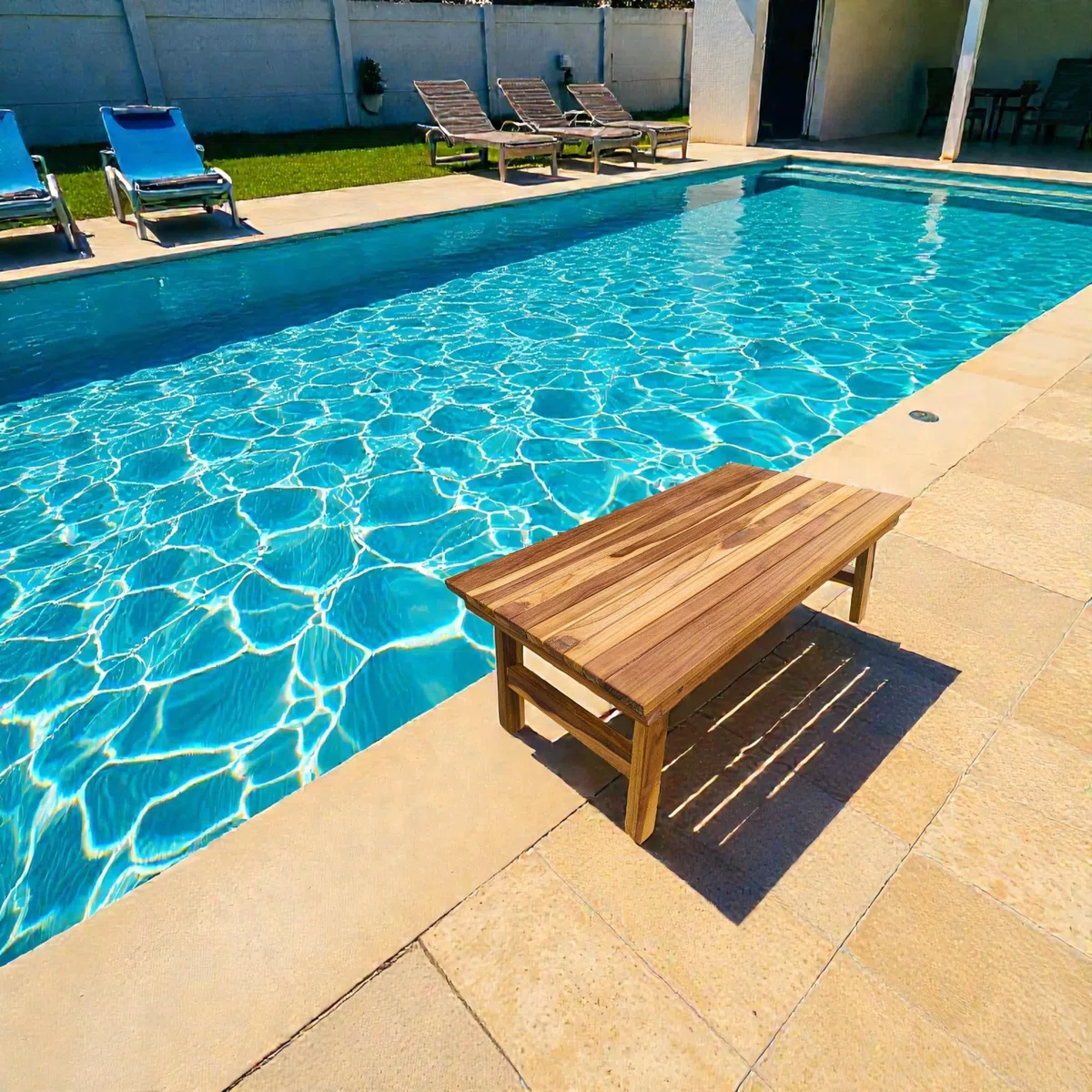 Vassoio/Tavolino da Esterno in TEAK Massello - Pieghevole e Richiudibile - 60x35 cm x H 25 cm - Arredo Bordo Piscina
