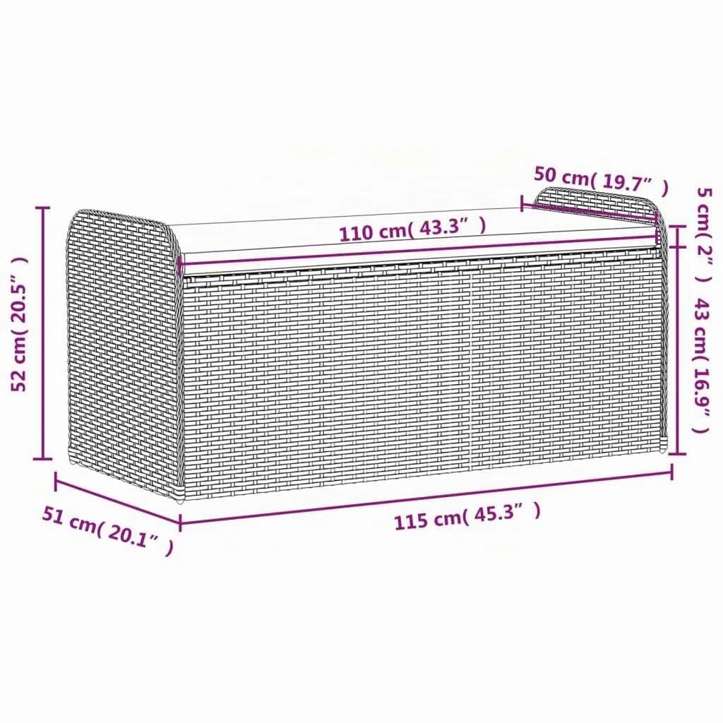 vidaXL Cassapanca con Cuscino Grigia 115x51x52 cm in Polyrattan
